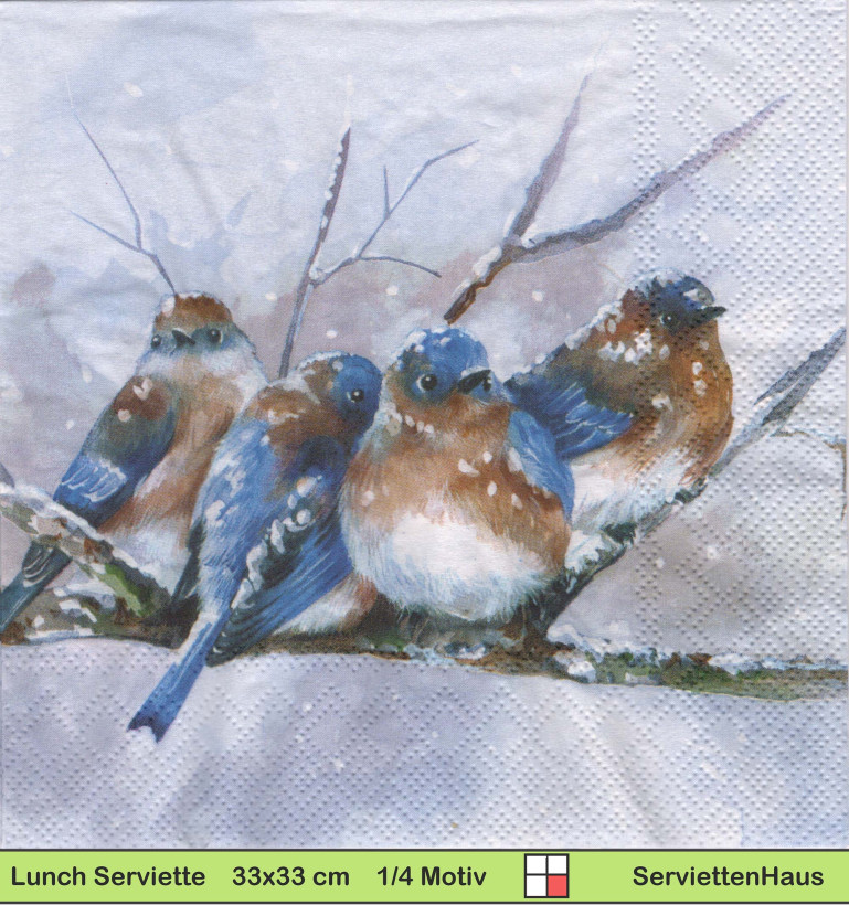 Vögel kuscheln sich im Schnee zusammen -  1 Paket mit 20 Servietten
